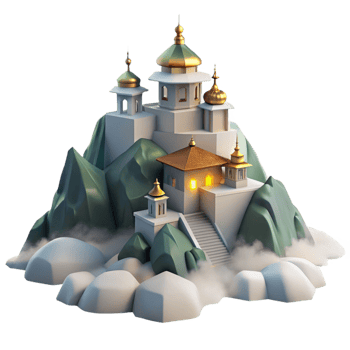 hypnotic whimsical industrial A mountaintop monastery, simple design, serene atmosphere, misty lighting, genuine png
