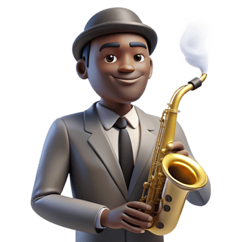 coveted modern Portrait of a soulful musician with a saxophone, smoky jazz club lighting, art deco style detailed png
