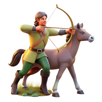 dazzling coastal A stoic centaur archer aiming at a distant target, sunset lighting, realistic style artisan png