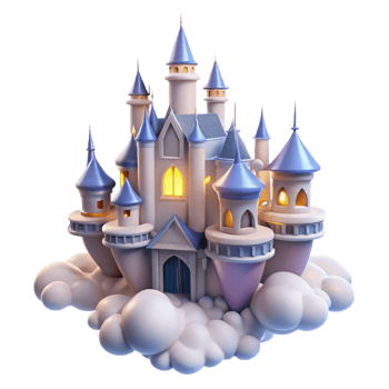stunning remarkable A floating castle in the clouds, intricate spires, glowing windows, magical, dreamy, fantasy art, png