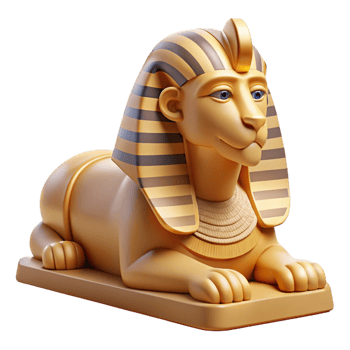 passionate dazzling A stoic sphinx posing a riddle, desert setting, harsh sunlight, Egyptian art style masterfully captured png