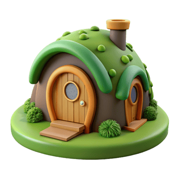 harmonious majestic A hobbit hole built into a hillside, round green door, moss covered roof, charming, whimsical, storybook illustration, elite png