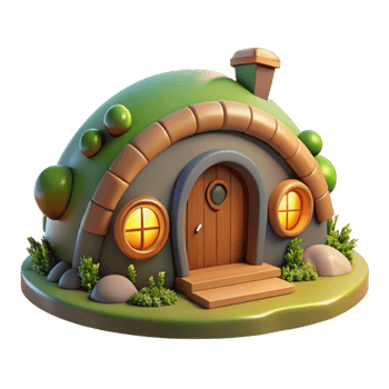 vibrant notable A cozy, hobbit hole style home built into a hillside, warm and inviting lighting, whimsical and charming style png