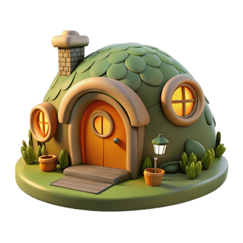 enchanting surreal A cozy, hobbit hole style home built into a hillside, warm and inviting lighting, whimsical and charming style flawless png