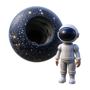 dreamy magnificent A lone astronaut gazing at a colossal black hole, stars swirling around it, depicted in a photorealistic style with cosmic dust particles impeccable png