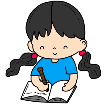 A hand-draw cartoon of a little girl writing or doing homework png