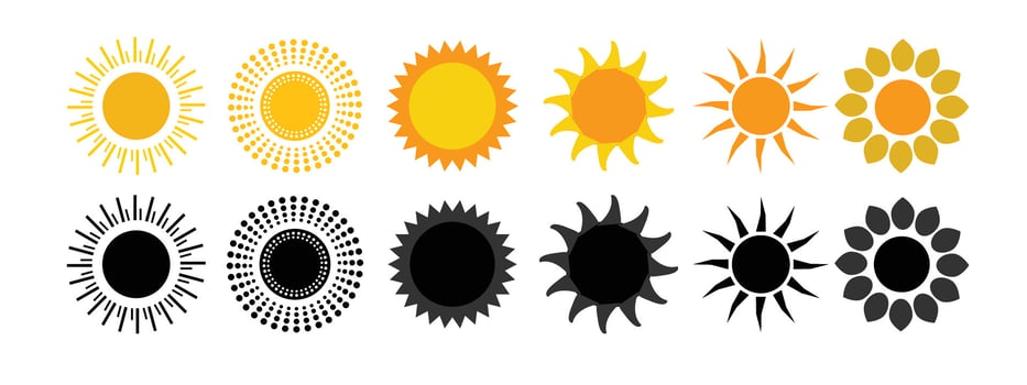 Abstract Simply coloring Sun Icon Sign Collection Set vector