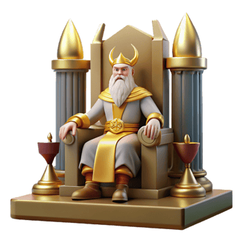 romantic wonderful A wise Odin sitting on his throne, grand hall with golden light, Norse Mythology style masterfully captured png