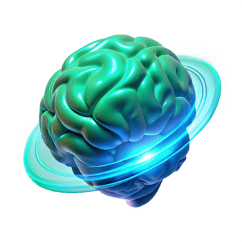 striking timeless A holographic projection of a human brain, rotating slowly, pulsing with energy, cool blue and green lighting, scientific illustration style png