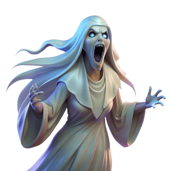mesmerizing peaceful retro A spectral banshee wailing in the wind, ethereal glow, moonlight, dark fantasy style high quality png