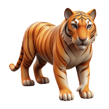 alluring reflective contemporary A powerful tiger prowling through the jungle, dappled sunlight, realistic style impeccable png