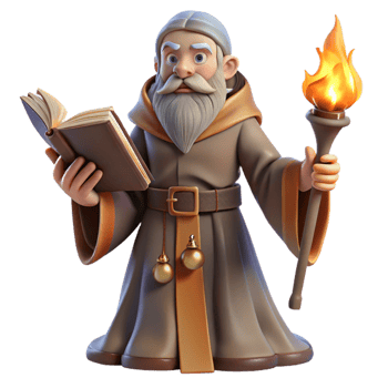 sumptuous inspired A wise old wizard casting a spell in a dusty, forgotten library, warm firelight, classical painting style png