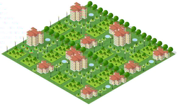 isometric view of residential buildings vector