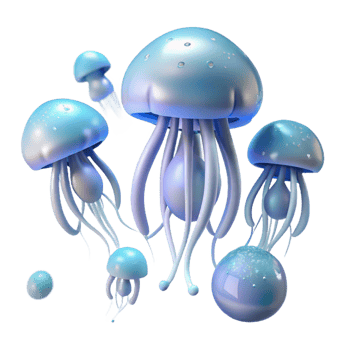 breathtaking vintage A group of jellyfish floating in the ocean, bioluminescent lighting, ethereal and otherworldly style premium png
