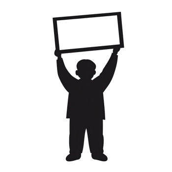 Silhouette of a child holding a blank signboard, perfect for various creative uses in advertising and education. png
