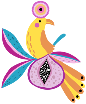 A colorful bird with a flower on its head png