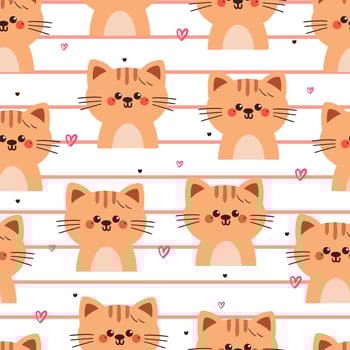 seamless pattern cartoon cat with hearts. cute animal pattern for wallpaper, background vector