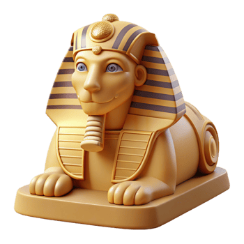 alluring dramatic tropical A stoic sphinx posing a riddle, desert setting, harsh sunlight, Egyptian art style museum quality png