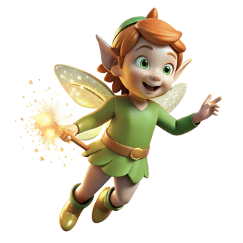 reflective pristine A whimsical depiction of a mischievous pixie sprinkling fairy dust, creating glowing trails in a twilight forest. Children s book illustration style exclusive png