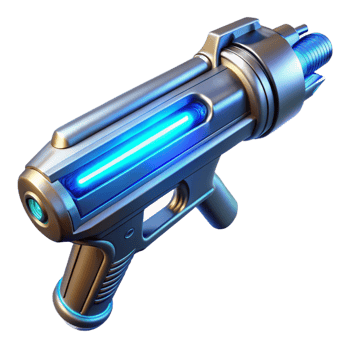 spectacular contemporary A futuristic weapon, sleek and metallic, emitting a faint blue glow, illuminated by a cool, neon light, sci fi style elite png