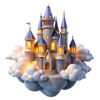 exquisite bold vintage A floating castle in the clouds, intricate spires, glowing windows, magical, dreamy, fantasy art, museum quality png