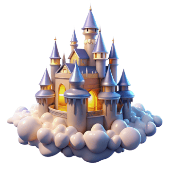 coveted coastal A floating castle in the clouds, intricate spires, glowing windows, magical, dreamy, fantasy art, luxury png