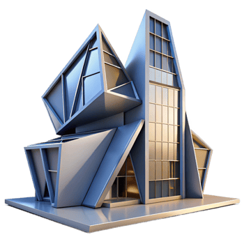 extraordinary artistic A decontructivist office building, sharp angles, distorted forms, dramatic lighting, refined png