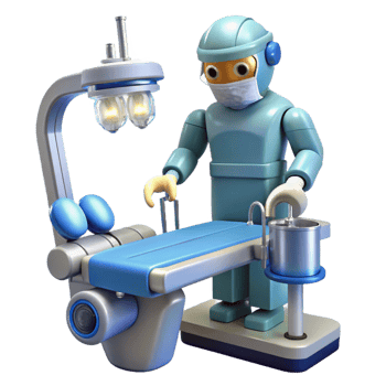 alluring minimalist A robotic surgeon performing a delicate operation, sterile lighting, medical style crisp png