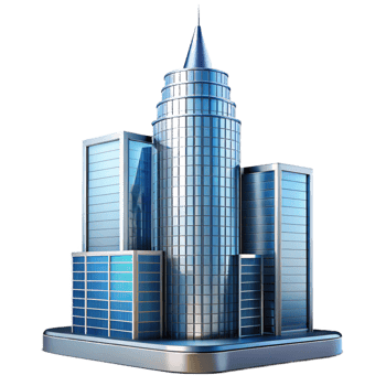 immaculate coastal A minimalist glass and steel skyscraper, reflecting the surrounding cityscape, high contrast lighting, architectural photography style elite png