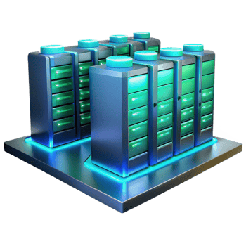 dramatic dynamic traditional A futuristic server room, endless rows of glowing servers, cool blue and green hues, perspective view, hyperrealistic style elite png
