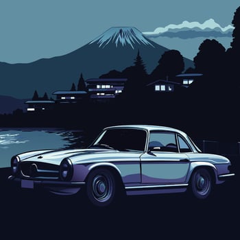 Classic Car by Mt. Fuji, Japan vector