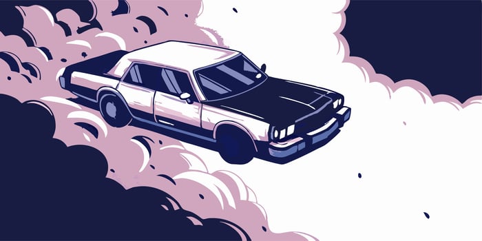 Classic Car Driving Through Clouds Illustration vector