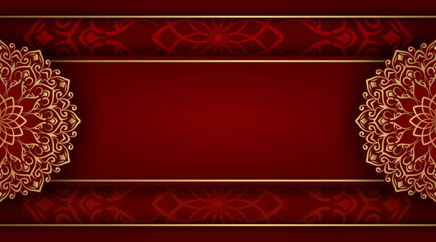 simple red background with gold mandala ornament vector