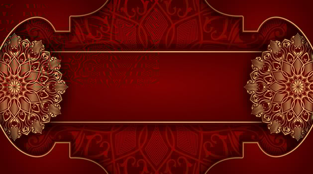 antique red background with gold mandala ornaments vector