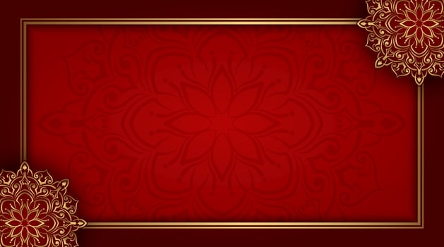 vintage red background framed with gold mandala round ornament vector