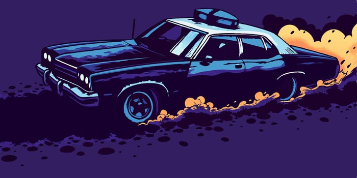Retro Police Car Speeding, Night Scene vector