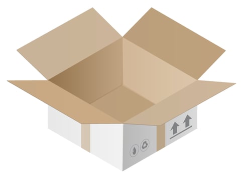 An open cardboard box with two arrows pointing up vector