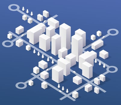 Isometric city with buildings and roads vector