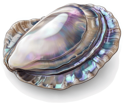 Close-up of a lustrous, iridescent abalone shell. png