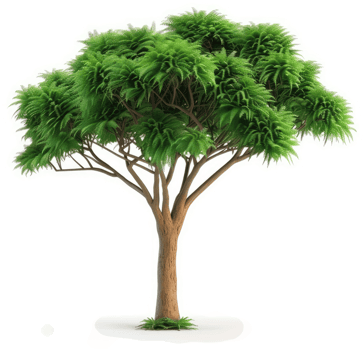 Lush, full green tree stands tall against a white background. png