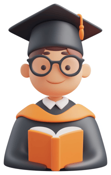 Smiling student in graduation attire holding an open book. png