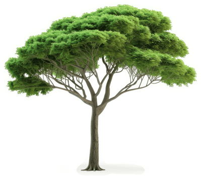 Lush green tree with robust branches and foliage. png