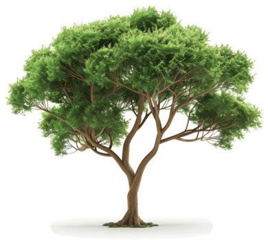 Lush, full tree trunk and branches against a plain backdrop. png