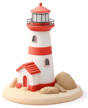 Colorful lighthouse structure on a sandy base. png