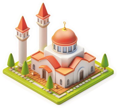 Colorful isometric illustration of a mosque. png