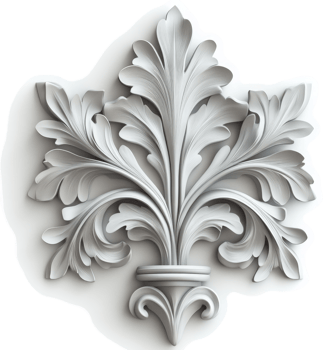 Ornate, stylized floral relief sculpture design. png