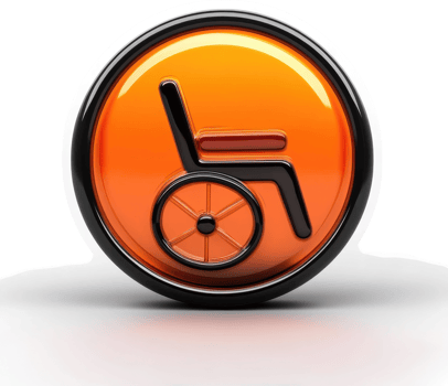 Orange icon depicting a wheelchair. png