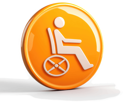 Orange disability access symbol on a glossy button. png