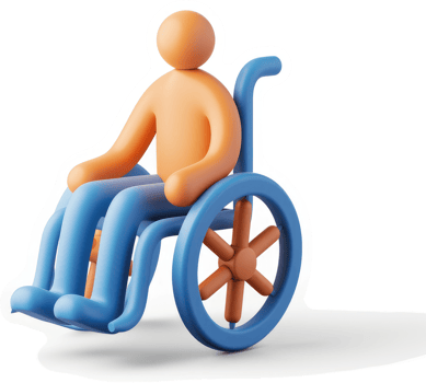 Orange figure seated in a blue wheelchair. png