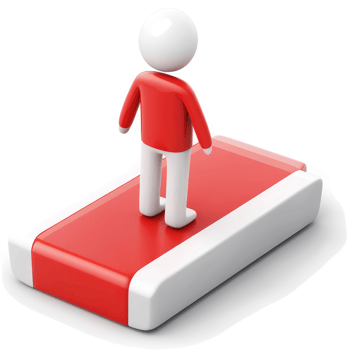 Simple figure stands on a red and white platform. png